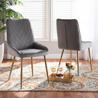 Baxton Studio DC177-Grey Velvet/Gold-DC Priscilla Contemporary Glam and Luxe Grey Velvet Fabric Upholstered and Gold Finished Metal 2-Piece Dining Chair Set<